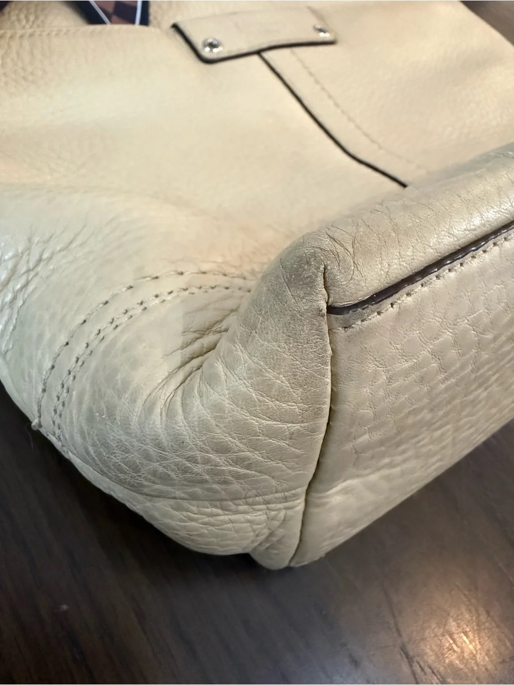 Coach Hamilton F13089 Pebbled Leather Tote Bag Beige Cream Zip Shoulder Tote